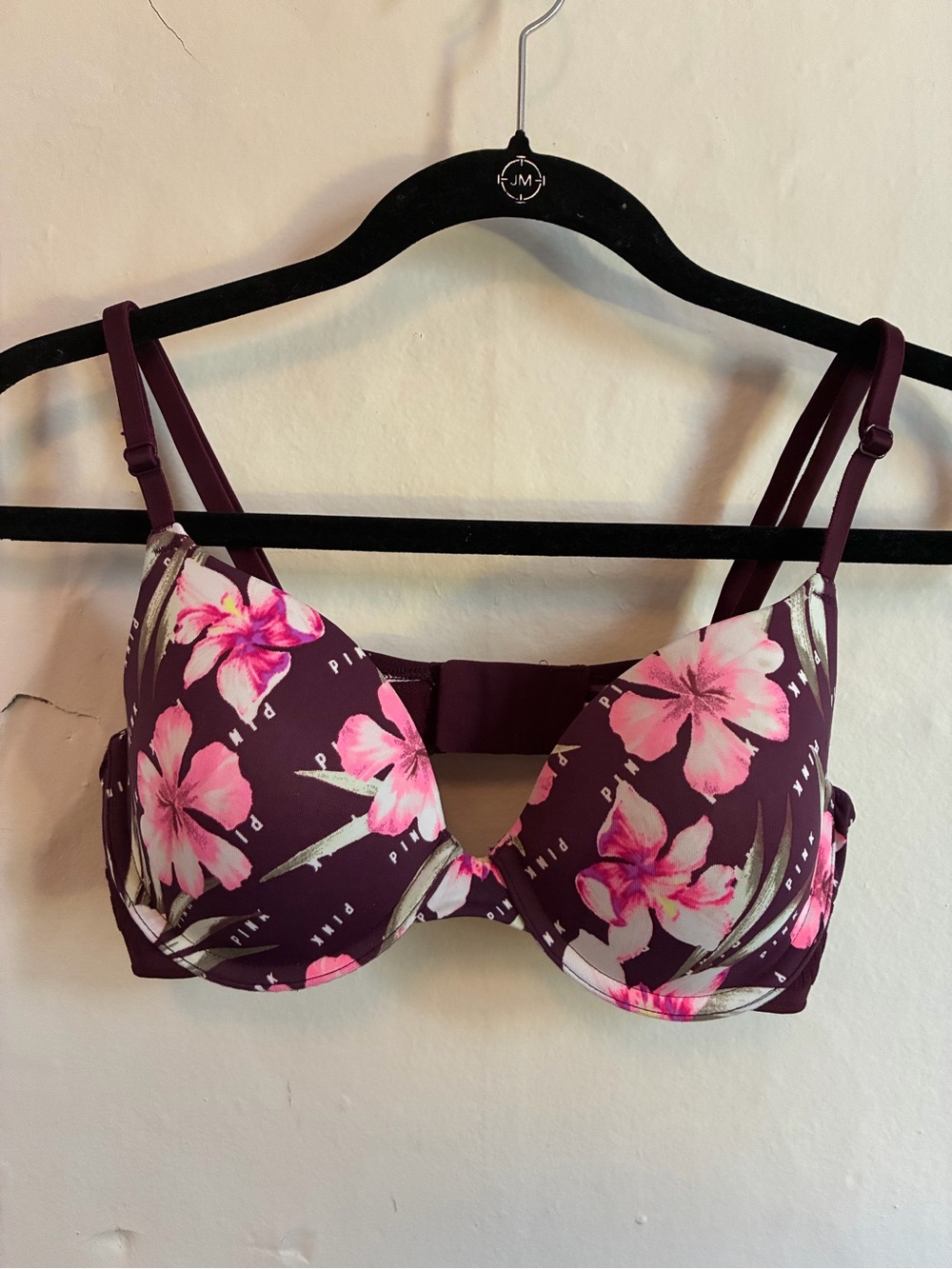 PINK lightly lined floral Tshirt bra